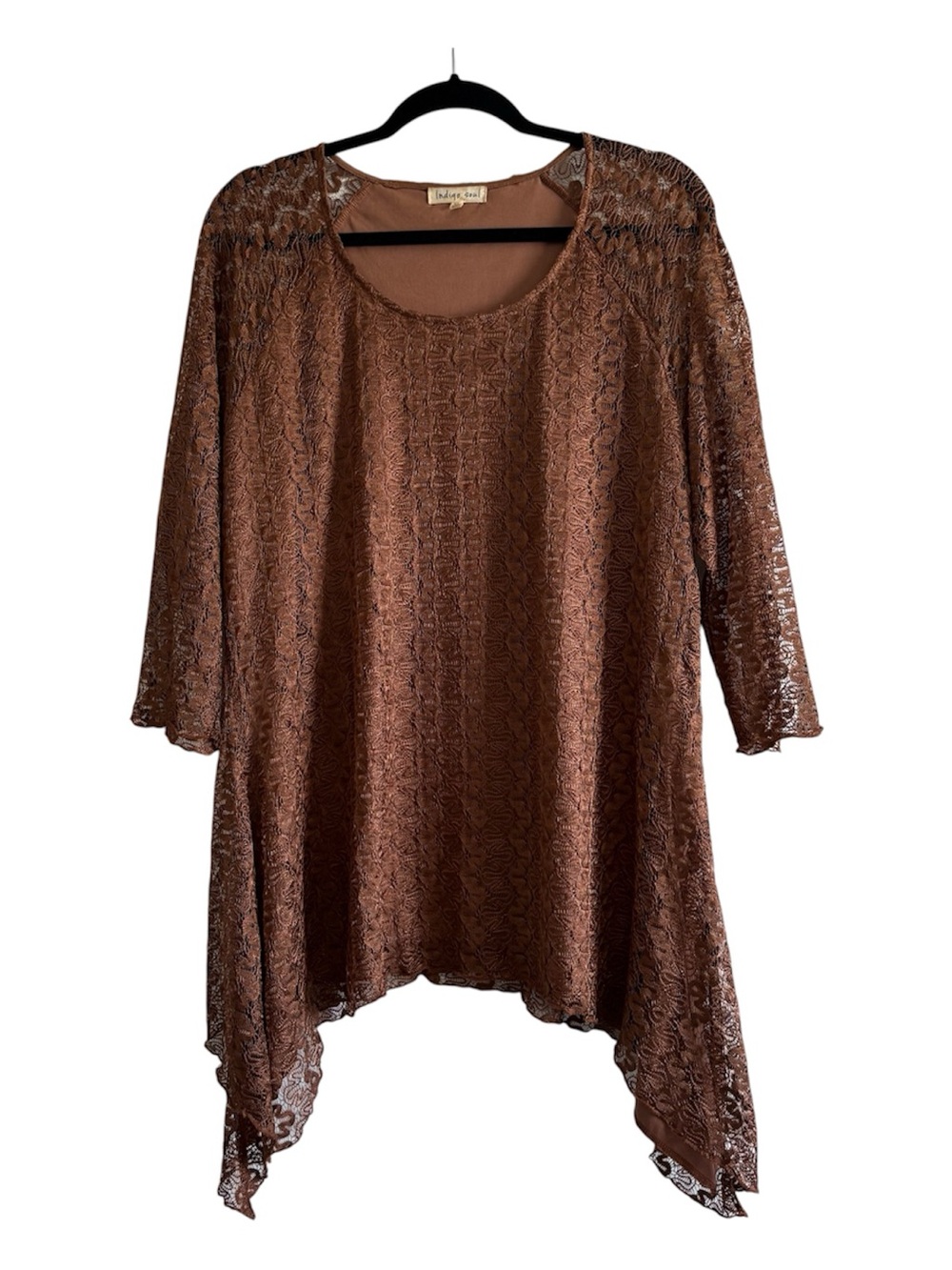 Indigo Soul Copper Lace Sharkbite Tunic Top XL Boho Romantic